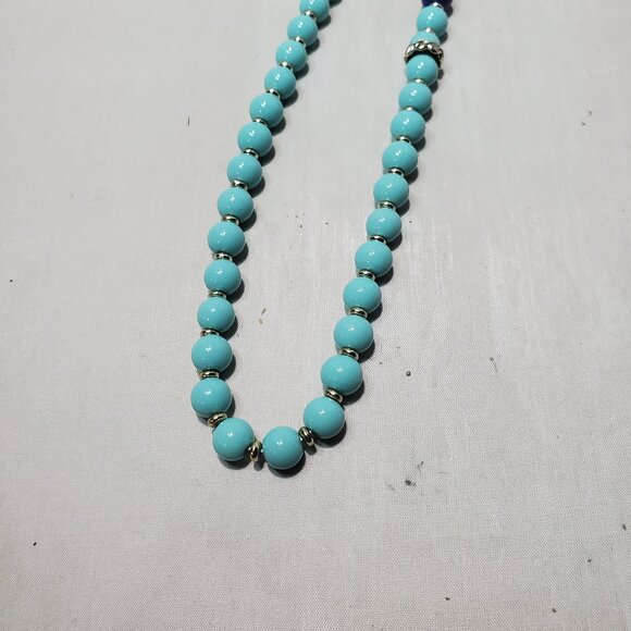 Ann Taylor Necklace, Multiple Shades Blue Beads W/Gold tone Crystal Rhinestone - Picture 5 of 13